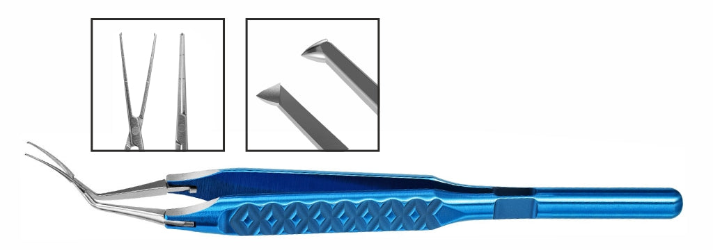 TMF1028 Inamura 1.5 Cross Action Capsulorhexis Forceps Curved w/Marks Blunt Tips | TITAN MEDICAL