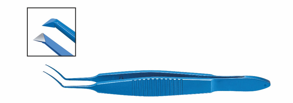 TMF112 Utrata Capsulorhexis Forceps, Sharp Grasping Tips, 11mm Curved Shafts, 102mm, Titanium | TITAN MEDICAL