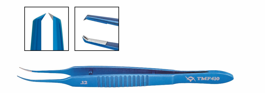 TMF410 Castroviejo Suturing Forceps, 1x2 0.12mm Teeth, 6mm Platform, Curved, 100mm, Titanium | TITAN MEDICAL