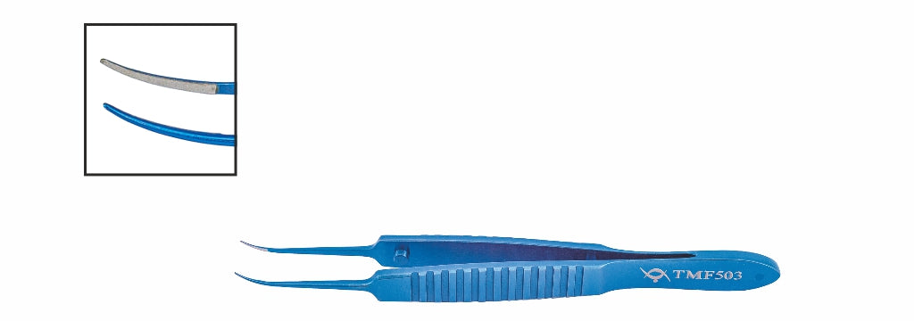 TMF503 Osher Tying Forceps, 0.2mm Tip, 4mm Platform, Curved, 73mm, Titanium | TITAN MEDICAL