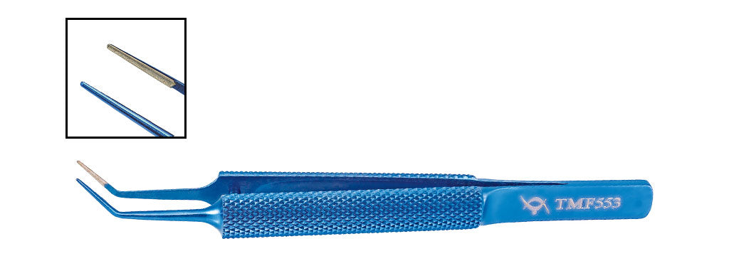 TMF553 Catalano Tying Forceps V-Groove Platform Tip 0.5mm Angled, Titanium | TITAN MEDICAL INSTRUMENTS