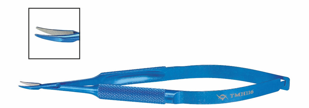 TMH116 Barraquer Needle Holder, Curved 0.4mm Tip, 9.5mm Jaw, 125mm, Titanium | TITAN MEDICAL