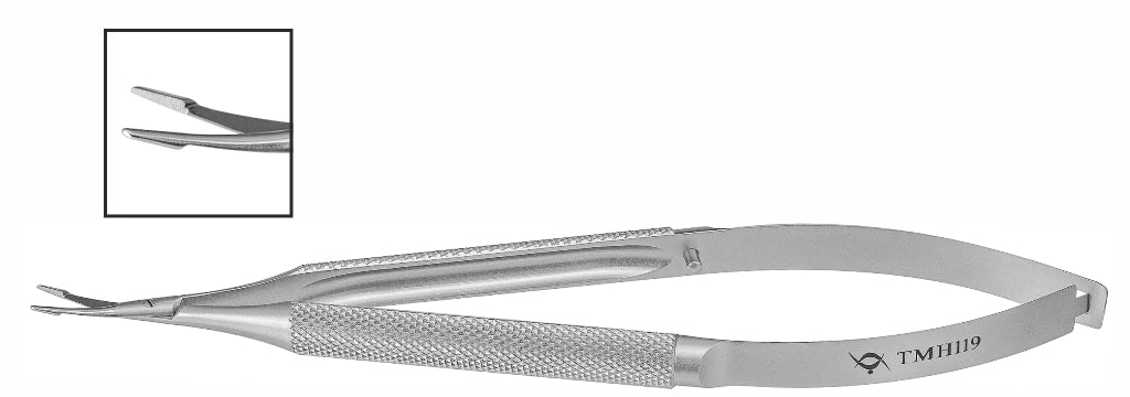 TMH119 Snead Needle Holder / Suture Scissors, Curved 0.4mm Tip, 3.5mm Jaw, 140mm, Stainless Steel | TITAN MEDICAL