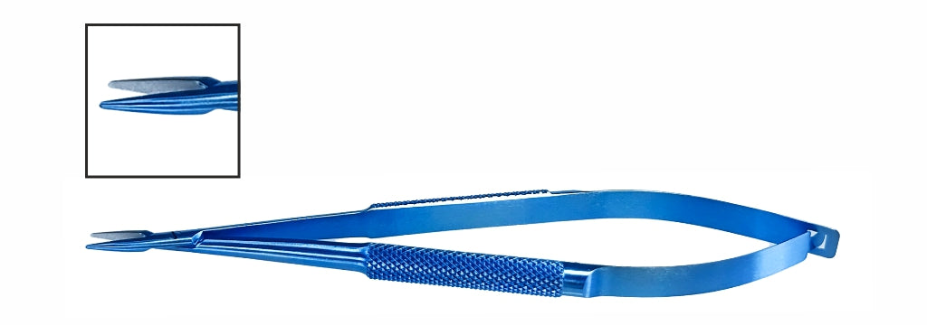 TMH126 Barraquer Needle Holder, Straight 0.7mm Tip, 9.5mm Jaw, 125mm, Titanium | TITAN MEDICAL