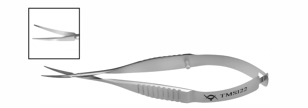 TMS122 Vannas Scissors Curved, Longer Blades, Stainless Steel | TITAN MEDICAL
