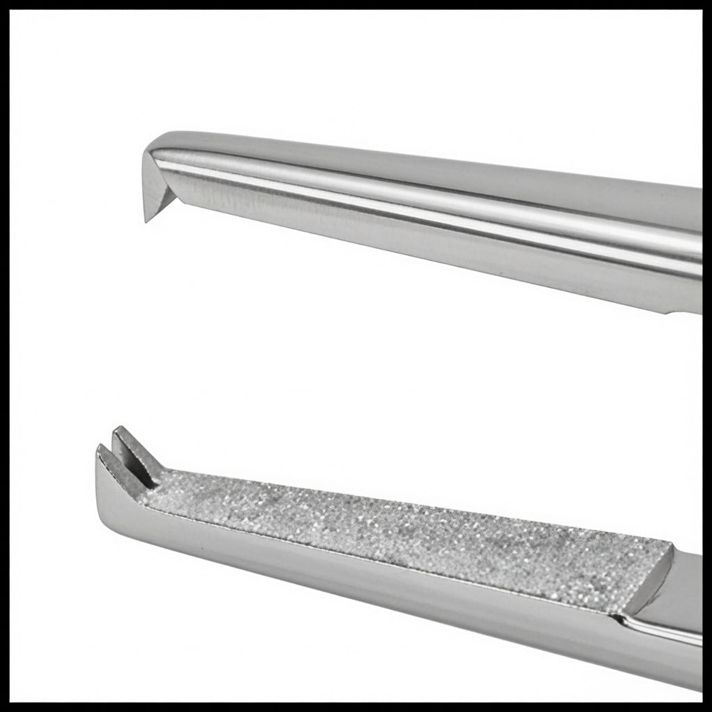 TMF412ST Castroviejo Suturing Forceps, 1x2 0.12mm Teeth, 6mm Platform, 90° Straight, 105mm, Stainless Steel tips | TITAN MEDICAL