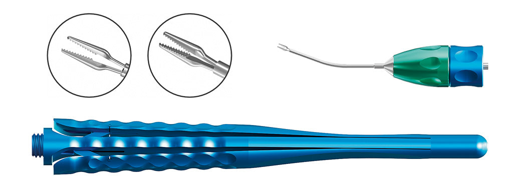 TMV170 23G Micro Incision Forceps "Crocodile" Serrated Tips Curved set | TITAN MEDICAL