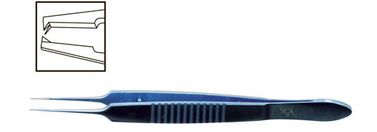 TMF408 Castroviejo Corneal Suturing Forceps 1x2 0.12mm 90° Straight, Titanium - Titan Medical Instruments