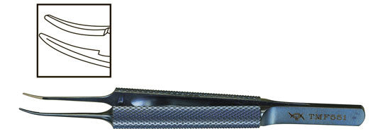 TMF551 Catalano Tying Forceps V-Groove Platform Tip 0.5mm Curved, Titanium - Titan Medical Instruments