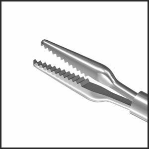 TMF147 23G Crocodile Serrated Lenticule Extraction Forceps, Curved tip | TITAN MEDICL