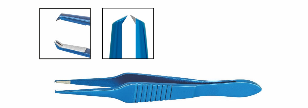 TMF303 Paufique Suturing Forceps, 1x2 0.5mm Teeth, 6mm Platform, Straight, 85mm, Titanium | TITAN MEDICAL