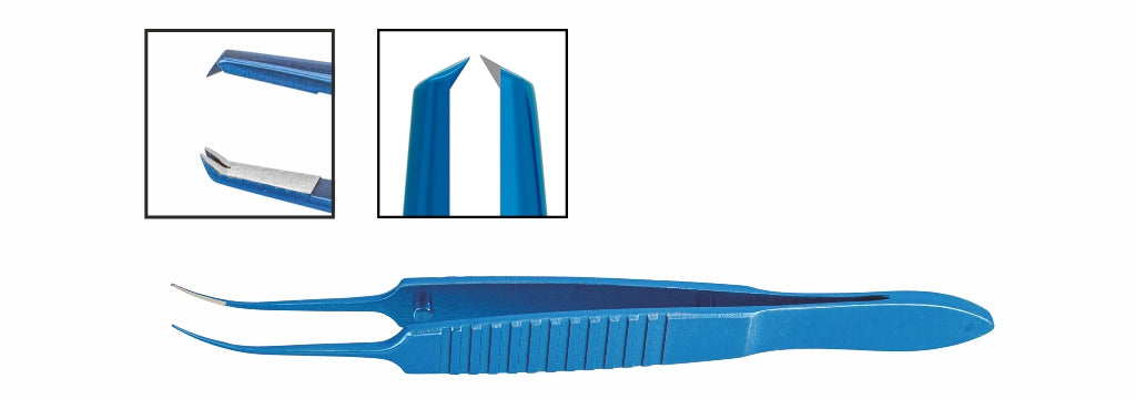 TMF405 Castroviejo Suturing Forceps, 1x2 0.1mm Teeth, 6mm Platform, Curved, 86mm, Titanium | TITAN MEDICAL