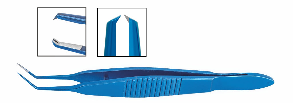 TMF416 Castroviejo Suturing Forceps, 1x2 0.12mm Teeth, 6mm Platform, Angled, 102mm, Titanium | TITAN MEDICAL