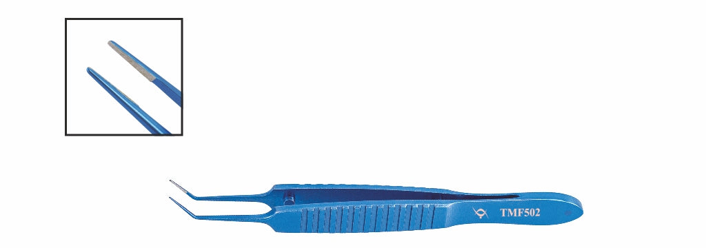 TMF502 Bonn Tying Forceps, 0.2mm Tip, 4mm Platform, Angled, 72mm, Titanium | TITAN MEDICAL