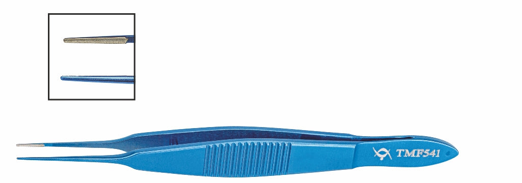 TMF541 Tying Forceps, 0.5mm Tip, 6mm V-Groove Platform, Straight, 105mm, Titanium