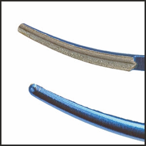 TMF551 Catalano Tying Forceps, 0.5mm Tip, 6mm V-Groove Platform, Curved, 100mm, Titanium tips | TITAN MEDICAL