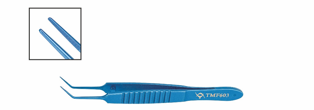 TMF603 Bonn Iris Serrated Forceps Angled, Titanium | TITANIUM