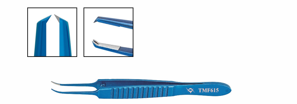 TMF615 Bonn Iris Suture Forceps 1x2 0.063mm, Curved, Titanium | TITAN MEDICAL