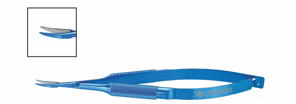 TMH103 Barraquer Needle Holder, Curved 0.4mm Tip, 9.5mm Jaw, 100mm, Titanium | TITAN MEDICAL