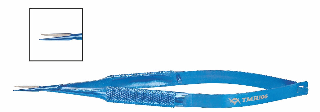 TMH106 Castroviejo Needle Holder, Straight 0.4mm Tip, 11mm Jaw, 125mm, Titanium | TITAN MEDICAL