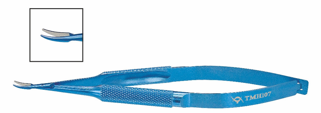 TMH107 Barraquer Needle Holder, Curved 0.4mm Tip, 9.5mm Jaw, 125mm, Titanium | TITAN MEDICAL