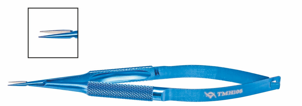 TMH108 Castroviejo Needle Holder, Straight 0.4mm Tip, 7.5mm Jaw, 125mm, Titanium | TITAN MEDICAL