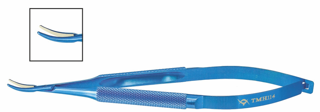 TMH114 Needle Holder Strong, Curved 0.95mm Tip, 11.5mm Jaw, 135mm, Titanium | TITAN MEDICAL