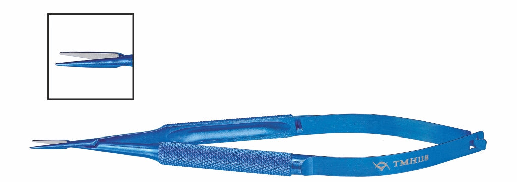 TMH118 Castroviejo Needle Holder, Straight 0.4mm Tip, 11mm Jaw, 135mm, Titanium | TITAN MEDICAL