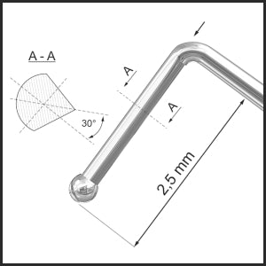 TMK829 Ball Tip Phaco Chopper, 0.4mm Tip, 2.5mm Tip Length, 1.0mm Blade Offset 30° tip | TITAN MEDICAL