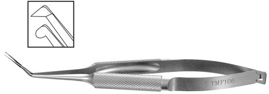 TMF106 Inamura Capsulorhexis Forceps Angled w/Marks, 1.8mm Incision, Stainless Steel - Titan Medical Instruments