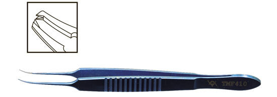 TMF410 Castroviejo Corneal Suturing Forceps 1x2 0.12mm Curved, Titanium - Titan Medical Instruments